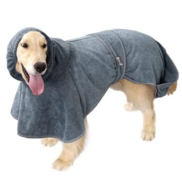 Imagem de Toalha de Banho para Cachorro Microfibra Absorvente Secagem Rápida Camisola com Capuz Oversized Elástico Cinto Ajustável Bolsos Laterais Vestível