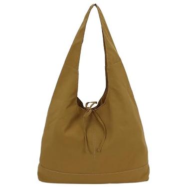 Imagem de Sacola de nylon despojada de cor sólida, bolsa de ombro transversal de grande capacidade, bolsa de ombro, bolsa de viagem universitária, bolsa de mão 2025, Caqui, One Size