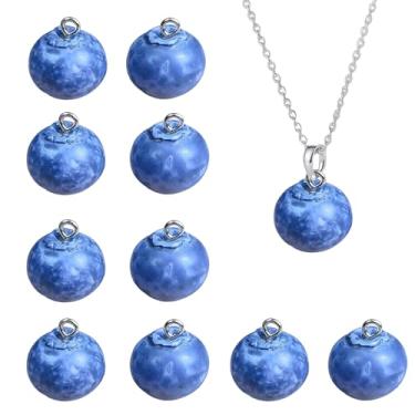 Imagem de YAFIYGI Conjunto de pingentes de mirtilo com 10 berloques de frutas de resina 3D para fazer joias lindos pingentes de mirtilo para pulseiras, brincos, pingentes, chaveiros e joias artesanais