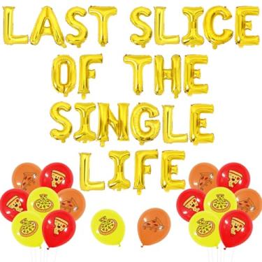 Imagem de Wonmelody Pizza Bridal Shower Decorations Last Slice Of The Single Life Decor Balloon Banner Gold Italian Wedding Party Decor Fast Food Theme Bridal Shower Decor for Bachelorette Engagement Wedding