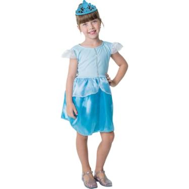 Imagem de Kit Infantil Fantasia Princesa Azul com Coroa, Vestido de Poliéster, Tamanho GG, 12 a 14 Anos, para Festas Temáticas