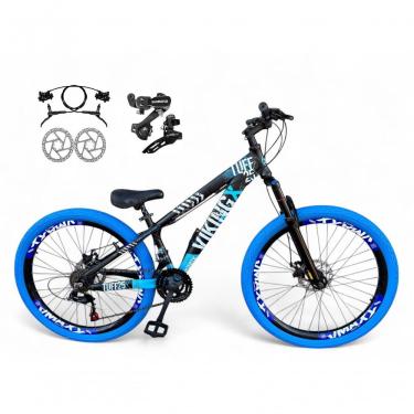 Imagem de Bicicleta Aro 26 Vikingx Tuff Câmbios Shimano Freio Hidráulico 21v Freeride Aro Vmaxx Flame preto-Azul X25