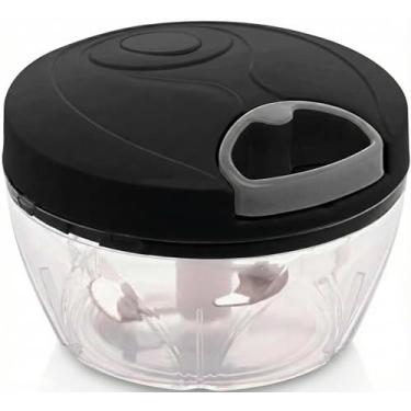 Imagem de Mini Processador de Alimentos Turbo Preto Manual 500ML - Liquidificador Portátil - Triturador Alho, Temperos, Carne e Legumes - 3 Lâminas Aço Inoxidável