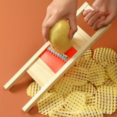 Imagem de Conjunto de cortadores de enrugamento de waffle ondulado de aço inoxidável para fatiador de batatas, cortador de batatas, treliça de batata e cenoura para utensílios de cozinha (azul)