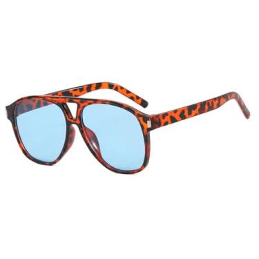 Imagem de Óculos de Sol Masculino Oversized com Ponte Dupla e Rebites, Estilo Punk Feminino, Proteção UV400, Ideal para Esportes ao Ar Livre, Corrida e Ciclismo, Estampa de Leopardo Azul