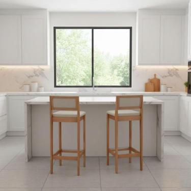 Imagem de Kit 2 Banquetas Assento Encosto Estofado em Linho Hellen cor:mel com l