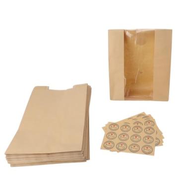 Imagem de Sacos de pão MUNEFE, sacos de papel para padaria com janela transparente, saco de armazenamento de embalagem de janela transparente de papel kraft para embalagem (50 peças) (Yellow)