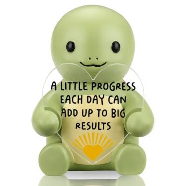 Imagem de Presente inspirador de estatueta de tartaruga, decoração de mesa de afirmação positiva, progresso a cada dia, lembrete de crescimento motivacional presente para mulheres e homens, presente de apoio