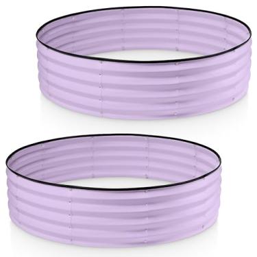 Imagem de Cama de jardim elevada galvanizada redonda // 4 × 4 × 1 pés (pacote com 2) canteiros elevados galvanizados para jardinagem, vegetais, flores (lavanda) // Plantador redondo de design patenteado sem