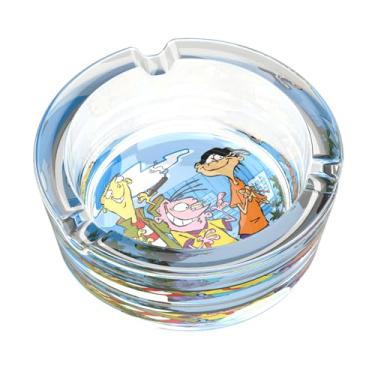 Imagem de Cinzeiro de vidro de desenho animado, cinzeiros domésticos, cinzeiros fixes sem bagunça cinzeiro redondo transparente para decoração de escritório em casa ou pátio varanda uso ao ar livre (azul)