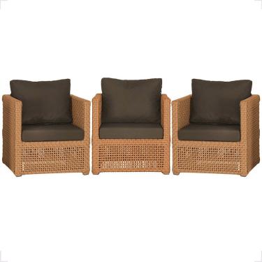 Imagem de 3 Poltronas Madri Alumínio Corda Náutica Estofado 9 Trama Terra Cota