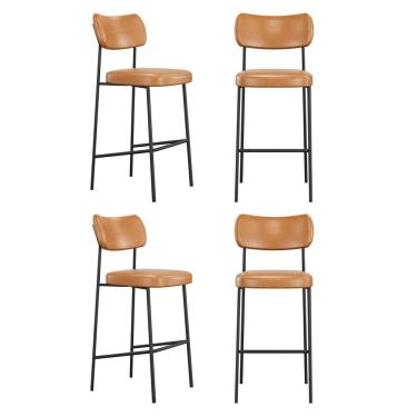 Imagem de Kit 04 Banquetas Altas Para Cozinha Lila Estofada Com Encosto Couríssimo Whisky - Desk Design