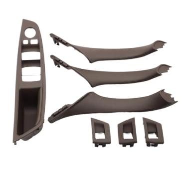 Imagem de Conjunto de 7 peças de puxadores de porta internos para carros com volante à esquerda (LHD) em fibra de carbono bege e preto, compatível com BMW Série 5 F10 F18 523 525 528.(Model A Moka)