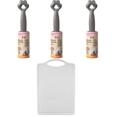 Imagem de Kit 1 Tábua Branca Plástica de Corte Pequena + 3 Rolo Adesivo Tira Pelos Pet com 60 Folhas