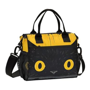 Imagem de ODAWA Lancheira feminina de gato preto olhos amarelos para trabalho, lancheira impermeável
