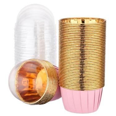 Imagem de EUSOAR Copos de cupcake, 50 peças, porta-mini cheesecakes de alumínio de 100 ml, ramequins descartáveis, forros de muffin com tampas, embalagens de alumínio, recipientes de cupcake para festas de