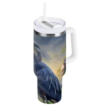 Imagem de ODAWA Copo de café grande para viagem com alça e canudo, copo à prova de vazamento de garça e lago