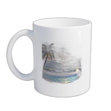 Imagem de Caneca Xícara de Café Porcelana 300ml Praia e Pôr do Sol Colorido