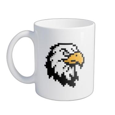 Imagem de Caneca Xícara de Café Porcelana 300ml com Desenho Mascote Cabeça de Águia em Pixel Art