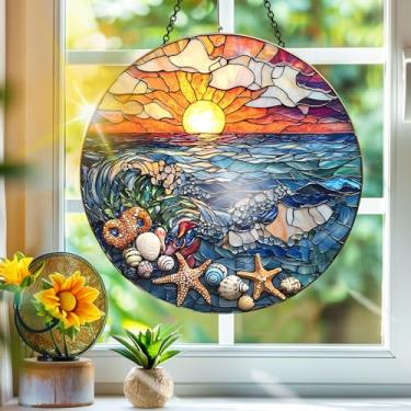 Imagem de Apanhador de sol de acrílico colorido, apanhadores de sol, decoração de janela suspensa de concha do mar, arte de parede de arco-íris, para varanda, interior e exterior, jardim, enfeites de Natal