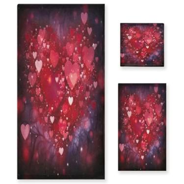 Imagem de Wassud Red Love Heart (2) conjunto de 3 toalhas de banho para dia dos namorados, toalhas super macias e absorventes para banheiro, toalhas de banho de secagem rápida, toalha de banho para academia
