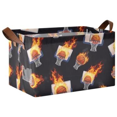 Imagem de Cesta de basquete para armazenamento de fogo com 2 alças, organizador de suéter grande de 40 x 29 x 25 cm para armazenamento e organização do quarto, pacote com 2