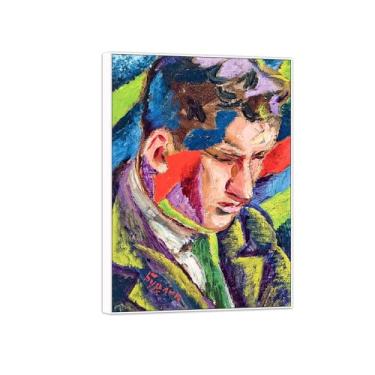 Imagem de David Burliuk famosas impressões em tela de arte de parede prontas para pendurar. Retrato do homem. Pintura com moldura branca para decoração de sala de estar 60 x 85 cm 24 x 33 polegadas