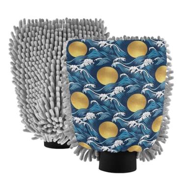 Imagem de ODAWA Luva de lavagem de carro de microfibra de chenille de arte japonesa, pacote com 2, luva de lavagem absorvente para SUVs e trailers 18 cm x 26 cm