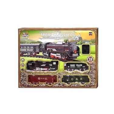 Imagem de Trenzinho Infantil com Trilho e Vagões, Locomotivo com Luz, Plástico, 5 Vagões, Pilhas AA, 13x4x4cm, 3 Opções de Trilho