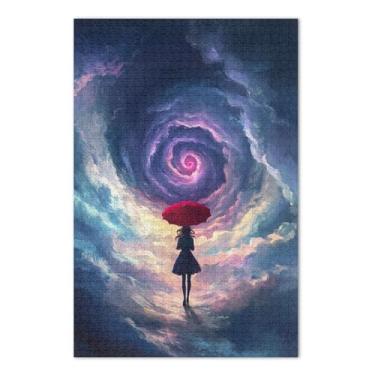 Imagem de Quebra-cabeças femininos com guarda-chuva vermelho em vórtice para adultos com letras nas costas, 1000 peças