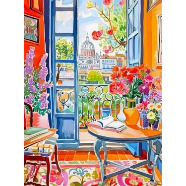 Imagem de Cross & Glory – Quarto com uma flor – Quebra-cabeça de 1000 peças para adultos | Quebra-cabeça floral colorido com vista da cidade | Arte vibrante de interiores de casa | Quebra-cabeça de corte de