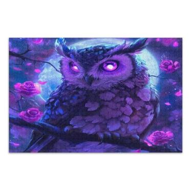 Imagem de Quebra-cabeça de coruja roxa mágica com rosas 500 peças para adultos, quebra-cabeças exclusivos com letras nas costas