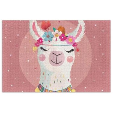 Imagem de Lindas flores de lhama rosa quebra-cabeça 500 peças para pintura de arte floral adulto Prime Puzzles familiares amantes presentes