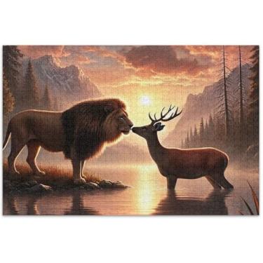 Imagem de Quebra-cabeças com estampa de cenário de veado leão, 500 peças para adultos, animais, flores, arte, inverno, cenas, amigos, família, jogos, presentes, 51 x 35 cm