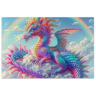 Imagem de Quebra-cabeça de arco-íris com nuvens de dragão para adultos, 500 peças, quebra-cabeças engraçados, flores e animais