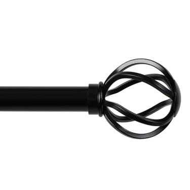 Imagem de Kenney - Haste de cortina, varão decorativo de parede de 2,5 cm com acabamentos de extremidade de gaiola e ferragens de montagem, ajustável e extensível de 40,6 cm a 365,8 cm, pacote com 1, preto