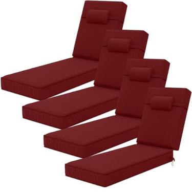 Imagem de Almofadas de espreguiçadeira Olefin de 182 x 53 x 10 cm, almofadas de espreguiçadeira com encosto de cabeça para móveis ao ar livre - Conjunto de 4 almofadas de substituição de cadeiras de pátio