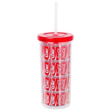 Imagem de Silver Buffalo Copo frio alto de plástico Coca Cola Pop Art de 590 ml com tampa e canudo