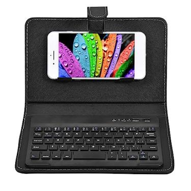 Imagem de Cocoarm Capa de Teclado Case Teclado Sem Fio para Celulares de 4,5 a 6,8 Polegadas Com Suporte Magnético Removível Capa de Couro PU Compatível Com IOS (Preto)