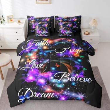 Imagem de Jogo de cama queen com borboleta, 7 peças, borboletas, aquarela, galáxia, edredom e lençol, fé, esperança, amor, creimento, sonho, sinal motivacional, estético, animal, decoração de quarto