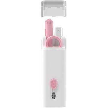 Imagem de Escova de Limpeza Multifuncional 7 em 1 – Limpa Teclados, Celulares, Fones e Eletrônicos com Precisão | Compacta, Portátil e Perfeita para Higienização Completa (Rosa)