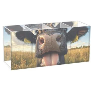Imagem de TSENQUE Suporte de lápis personalizado floral animal para arte de mesa Happy Cute Cow Marker Caddy Suporte de pincel acrílico copos de lápis estacionários