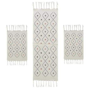 Imagem de Kit Tapete Cozinha Algodão Artesanal com Passadeira Geométrica 3 Peças Decorativo(Star)