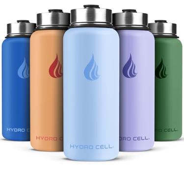 Imagem de HYDRO CELL Garrafa de água isolada de aço inoxidável com canudo - para bebidas frias e quentes - Frasco de metal a vácuo com tampa de rosca e garrafa térmica esportiva moderna à prova de vazamento