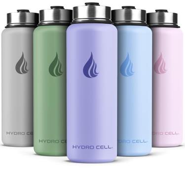Imagem de HYDRO CELL Garrafa de água isolada de aço inoxidável com canudo - para bebidas frias e quentes - Frasco de metal a vácuo com tampa de rosca e garrafa térmica esportiva moderna à prova de vazamento
