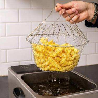 Imagem de CESTO PARA FRITURAS COZIMENTO A VAPOR 12 EM 1 INOX FRITADEIRA DOBRAVEL ESCORREDOR MACARRAO FRUTEIRA ARTICULAVEL