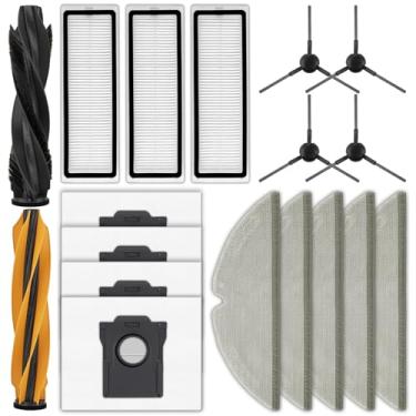 Imagem de (Pacote com 18) Peças de reposição D20 Plus compatíveis com aspirador de pó robô Dreame D20 Plus, 2 escovas de rolo, 5 almofadas de esfregão, 3 filtros HEPA, 4 sacos de pó, 4 escovas laterais, kit de