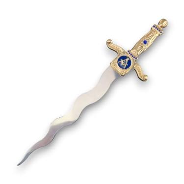 Imagem de Adaga De Aço Maçônica Com Lâmina Ondulada E Cabo Detalhado