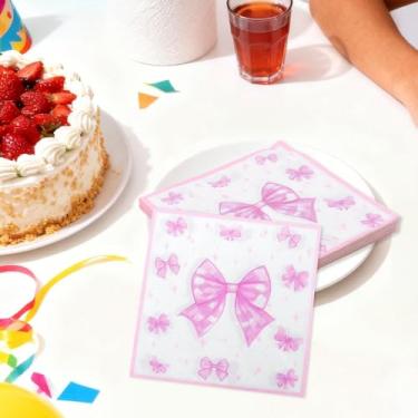 Imagem de Guardanapos de laço rosa para mulheres, artigos de festa de despedida de solteira, guardanapos de coquetel descartáveis, guardanapo de papel com laço doce para jantar, almoço, banheiro, casamento