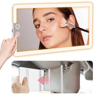 Imagem de Viseira de sol LED, espelhos de carro grandes atualizados com luzes, espelho de maquiagem com iluminação regulável para carro, espelhos retrovisores universais recarregáveis (branco)